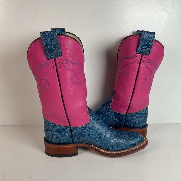 Olathe Tooled Cowgirl Roper Boots 7 B Barbie Pink Upper - Picture 4 of 14